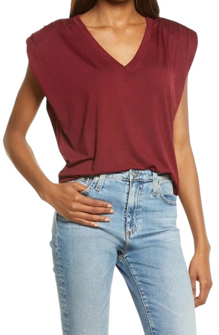 Treasure & Bond Shoulder Pad T-shirt In Burgundy Stem | ModeSens